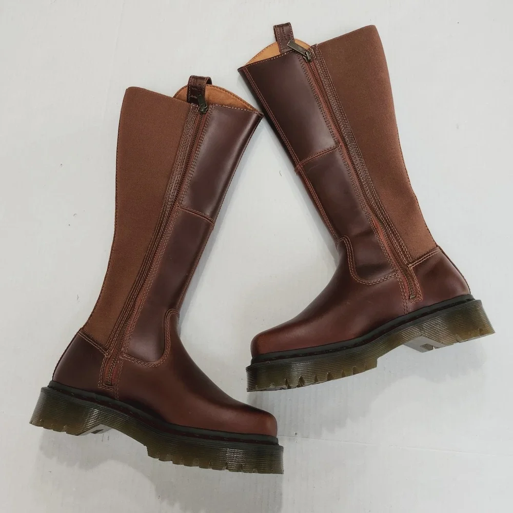 Womens Size 5 Dr. Martens Knee High Riding Boots Amaayah Hi Orlean Leather Brown